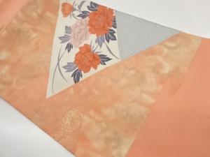 切り嵌め風牡丹に菊・子持ち亀甲・菱模様織出し名古屋帯